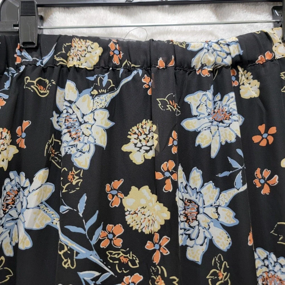 NEW Marc New York Andrew Marc Black Floral Ruffle Midi Skirt XL‎ Style M5MST283